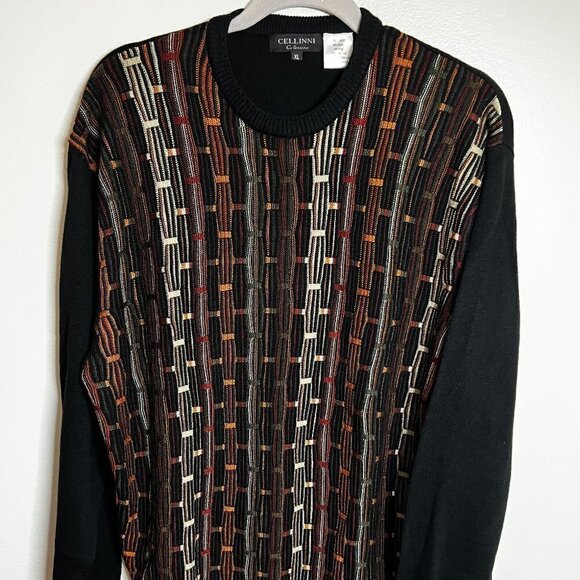 Cellinni Ribbed 3D Knit Cosby Sweater Men's XL Browns Orange VTG 90s - Picture 1 of 7
